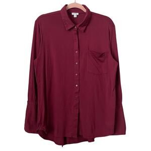 Cuyana Top Womens Medium Red Pima Cotton Modal Knit Pajama Shirt Loungewear